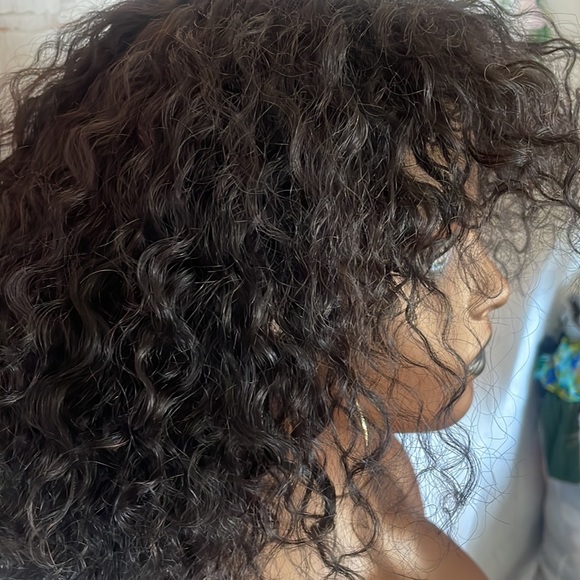 💕 12” HUMAN HAIR SHORT Curly Wig With Bangs FULL CAP WITH BAND & lace top part - Picture 13 of 17